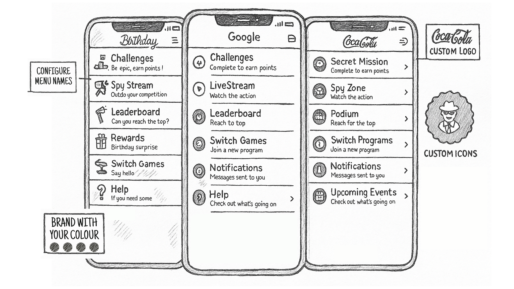 MINI-branded main menu showcasing a custom color palette.