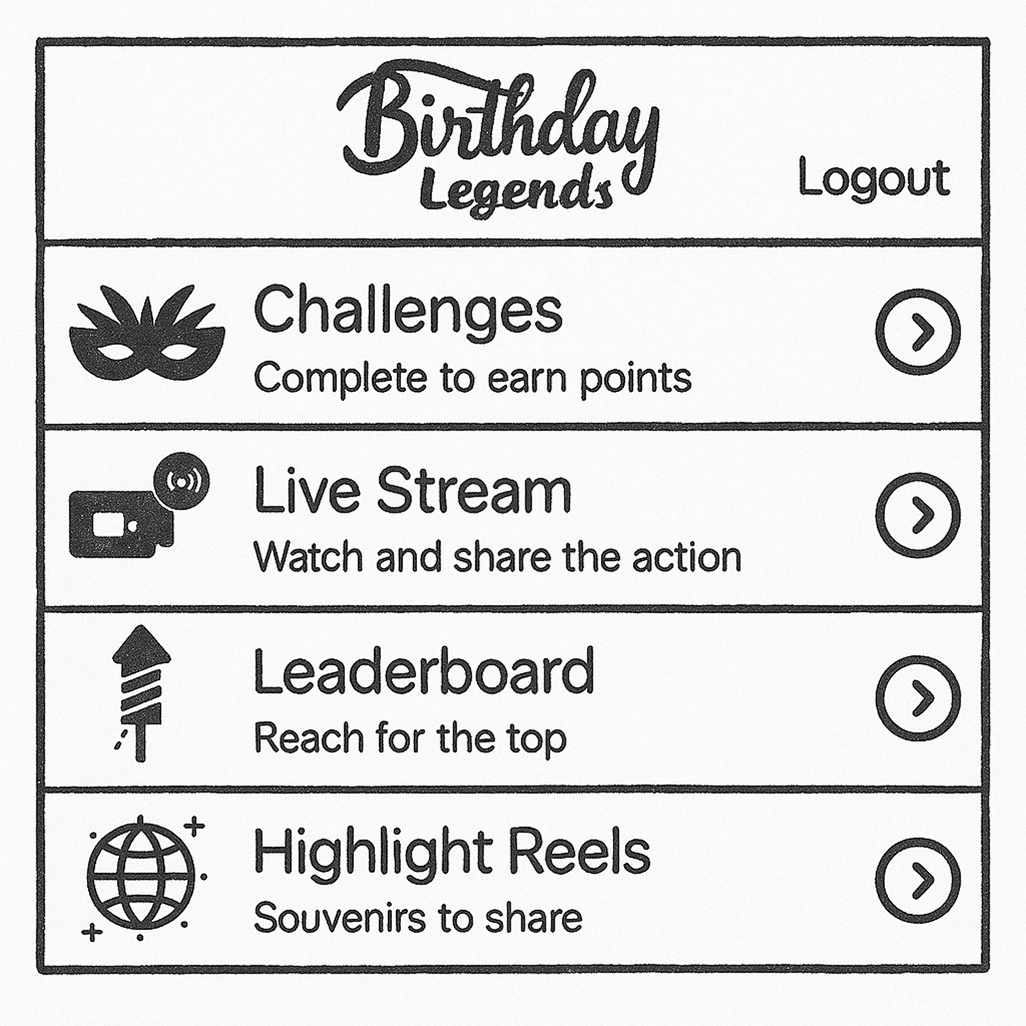 Themed main menu with custom icons and labels.