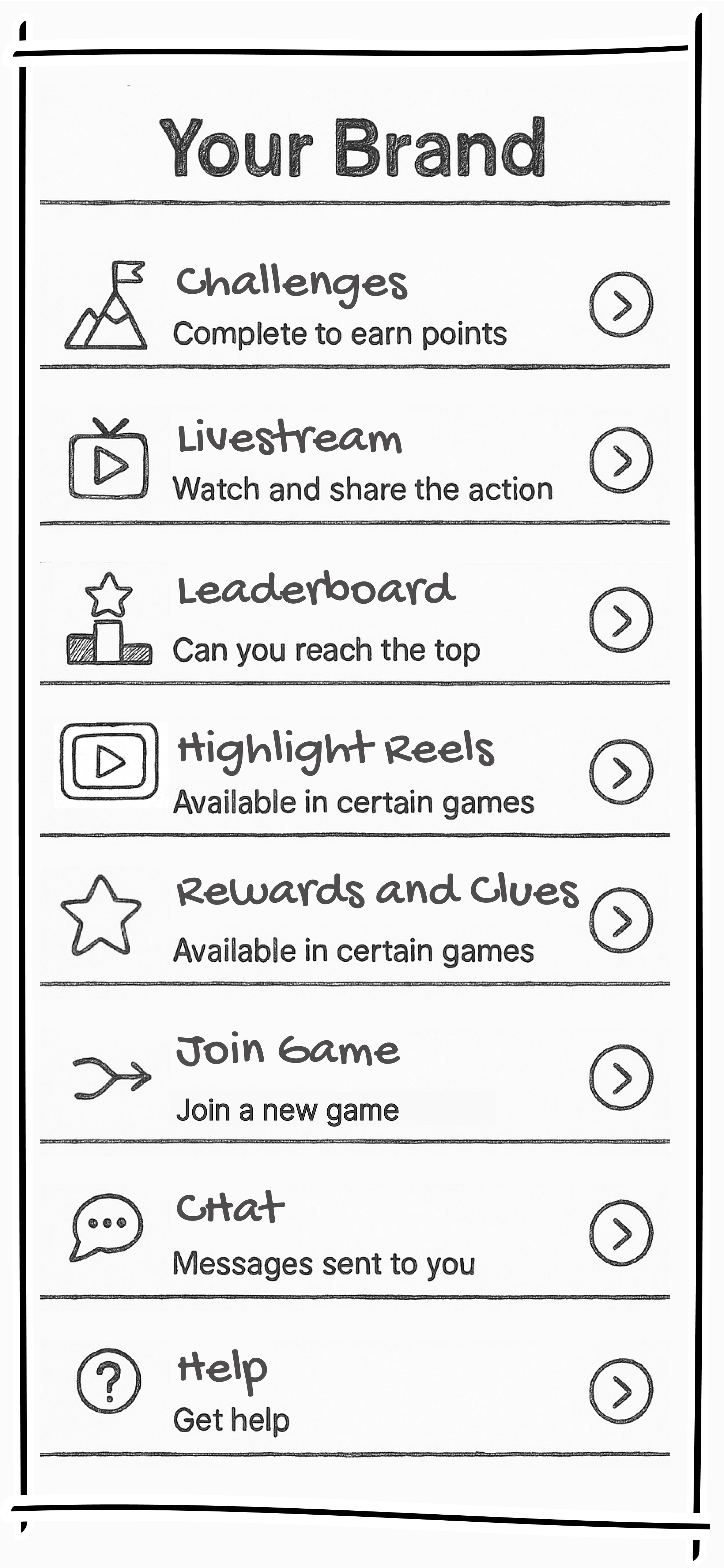 Main menu themed in Google colors and graphics inside the Social Scavenger app.