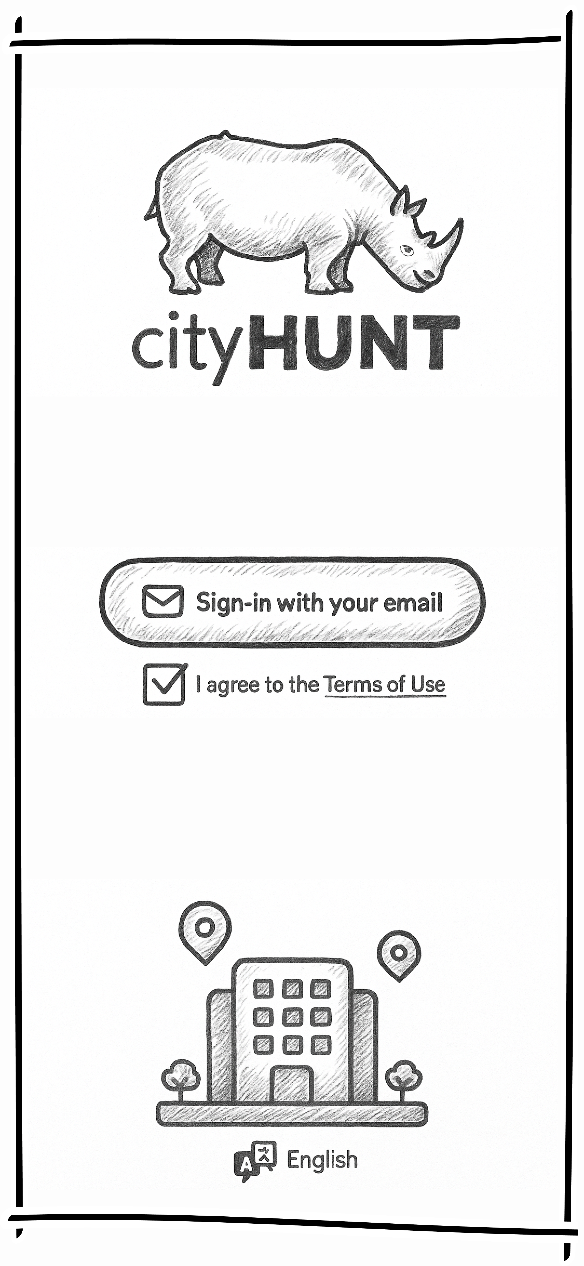 Custom splash screen for the cityHUNT web player, showing only the client’s branding.