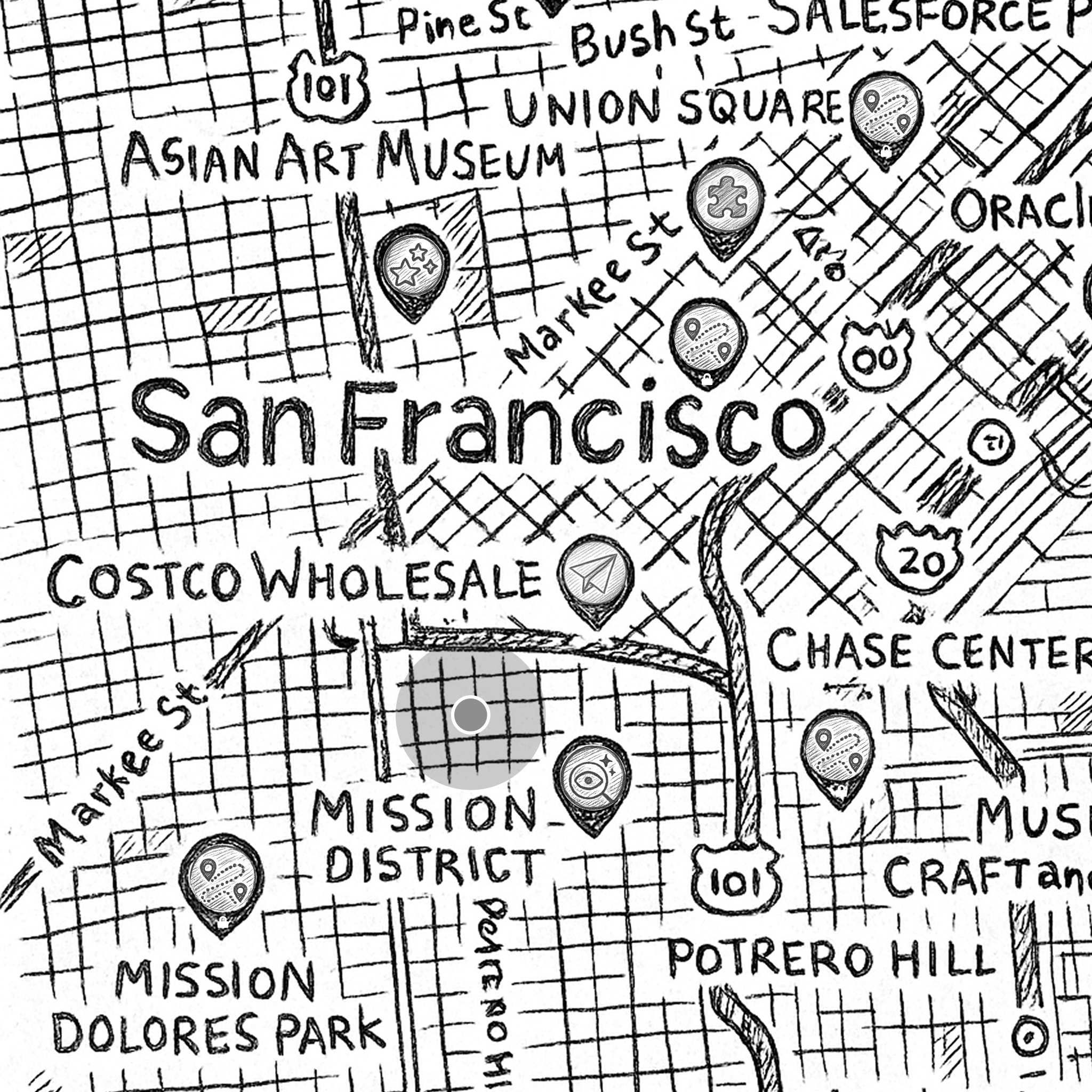 Map screen with challenge markers and live player positions.
