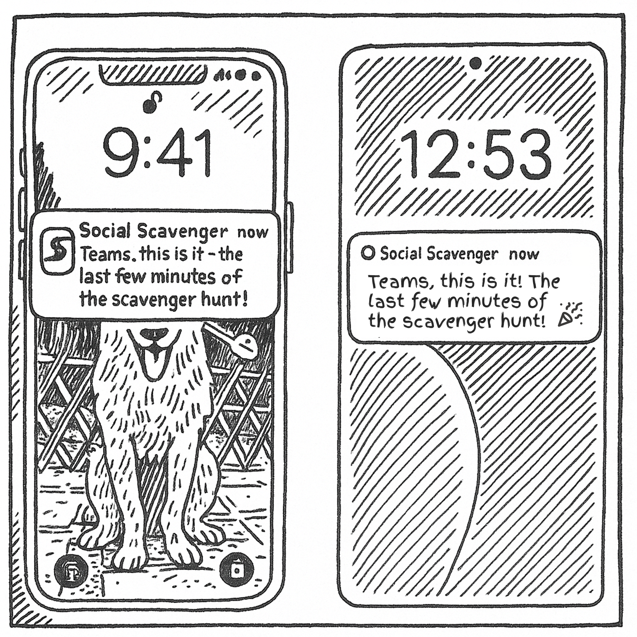 iOS and Android lock-screen notifications announcing a real-time game update.