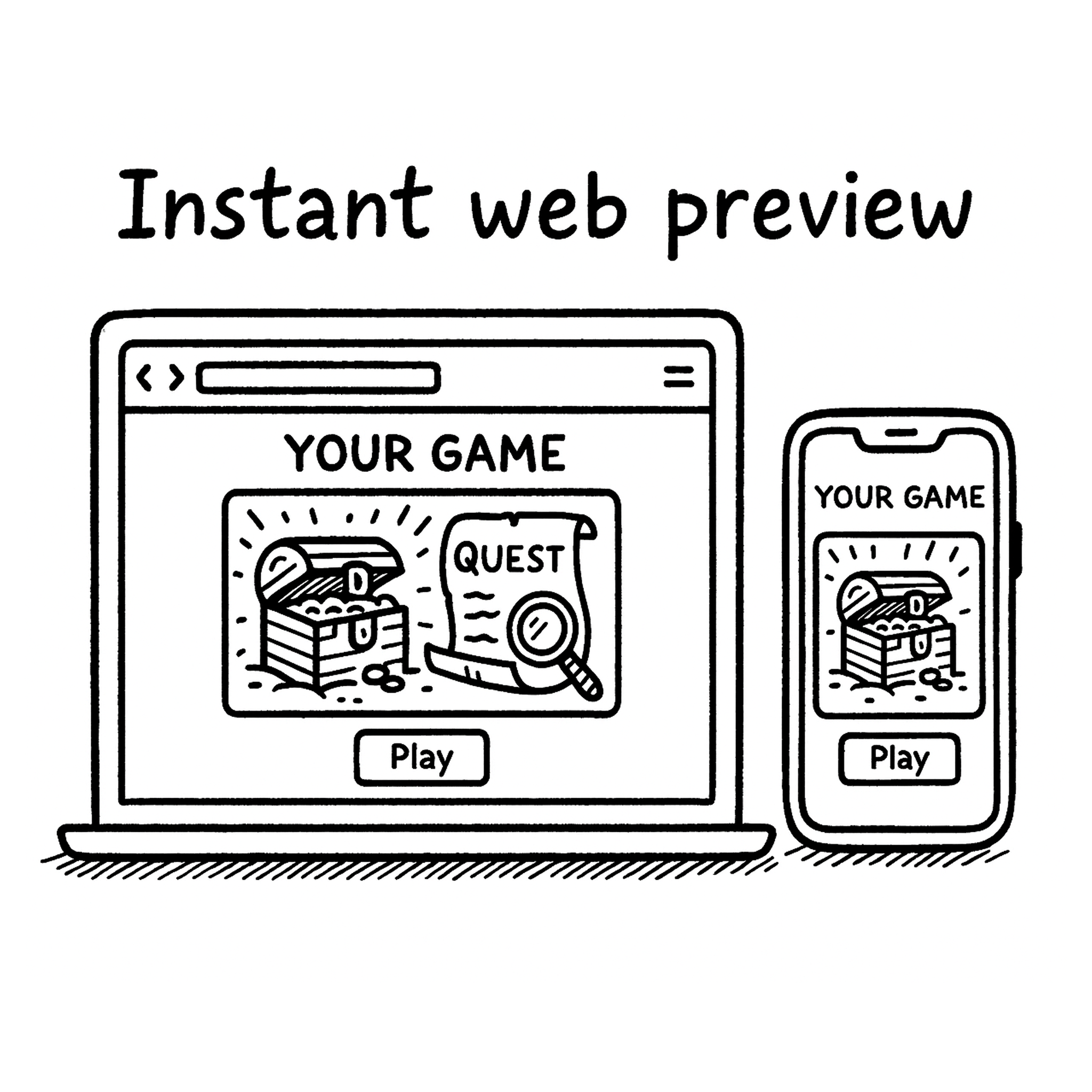 Laptop and phone screens displaying an instant web preview of a game.