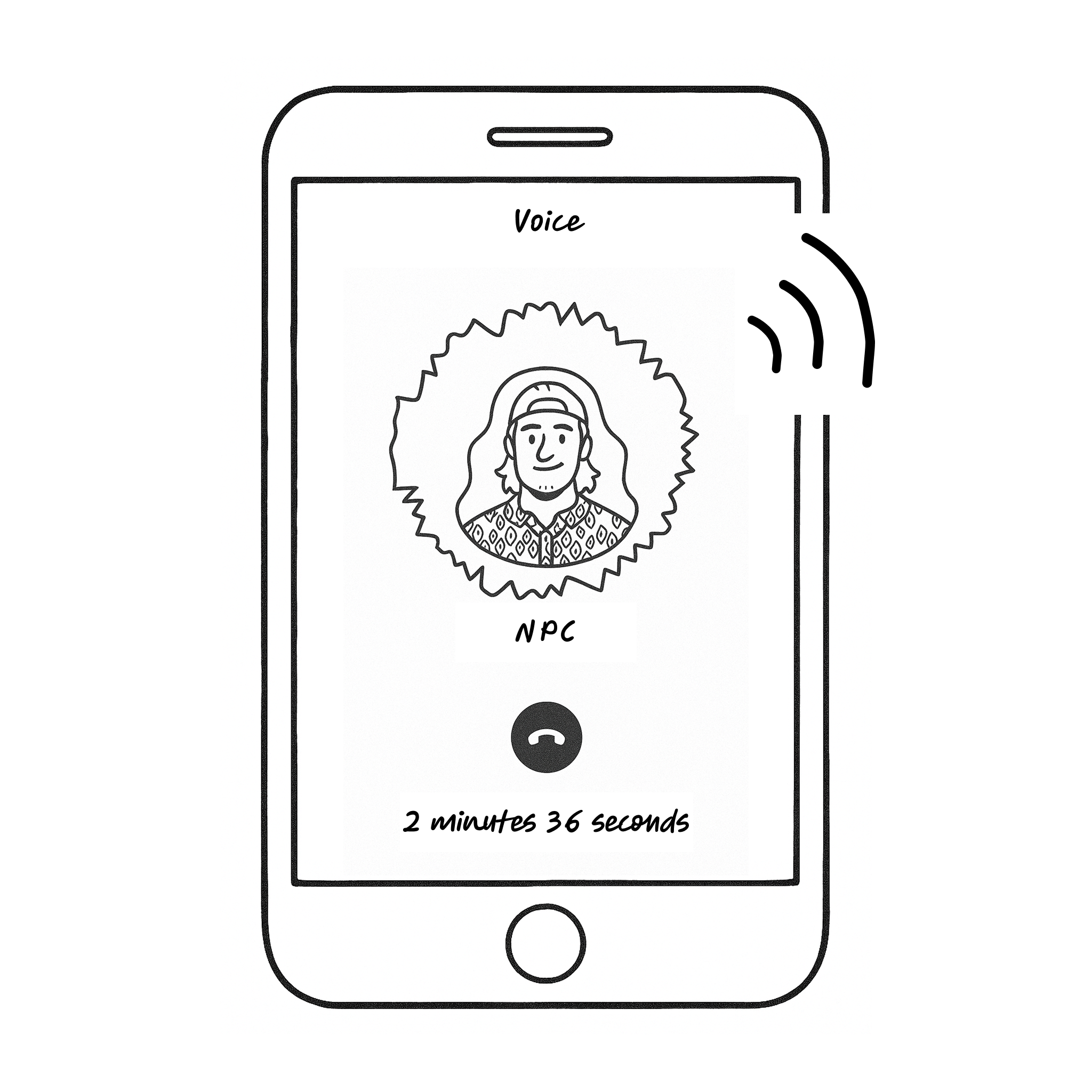 Mobile screen displaying an in-game voice call with an AI character.
