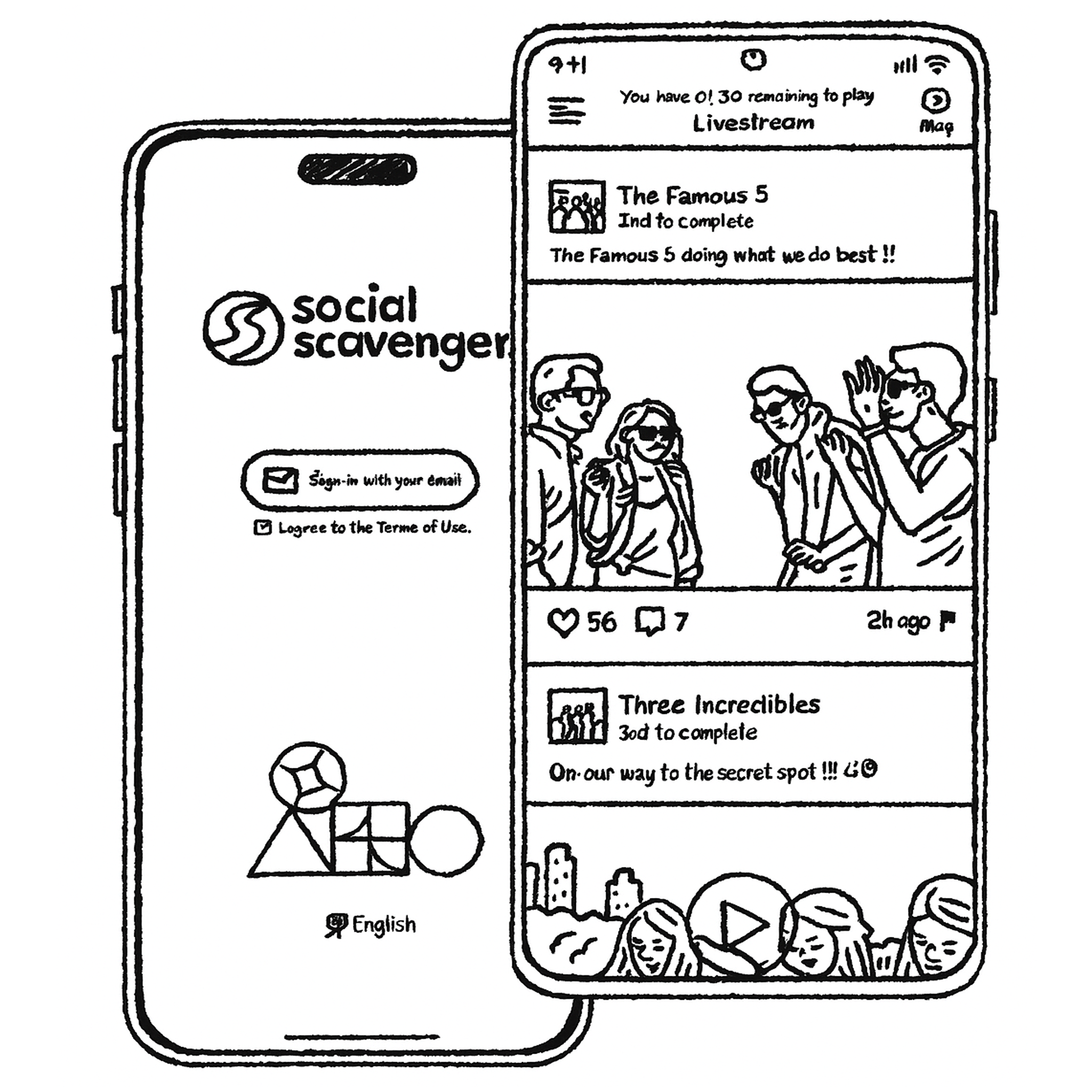 Side-by-side screenshots of the player app running on iOS and Android devices.