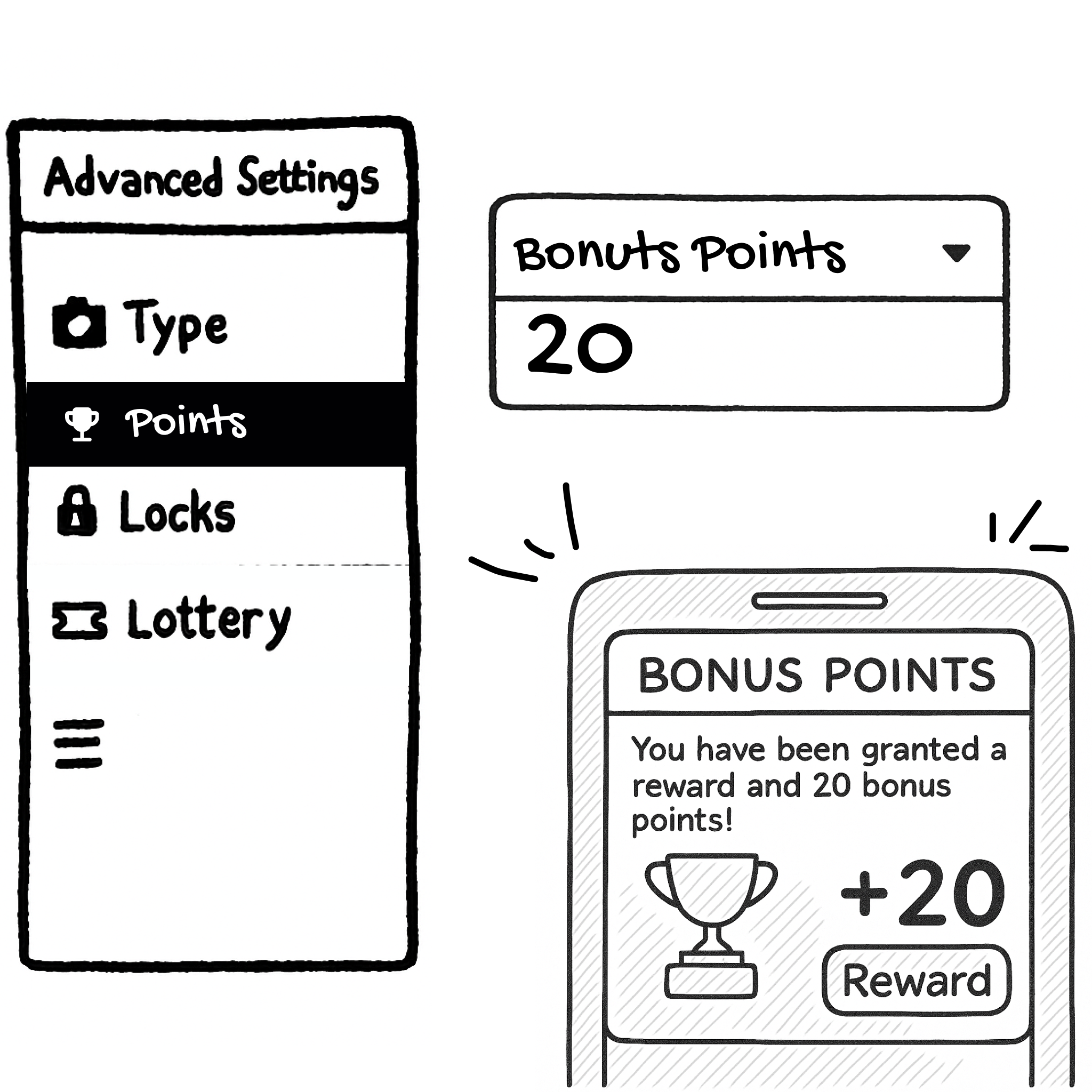 Notification showing a reward plus bonus points added to a team's total.