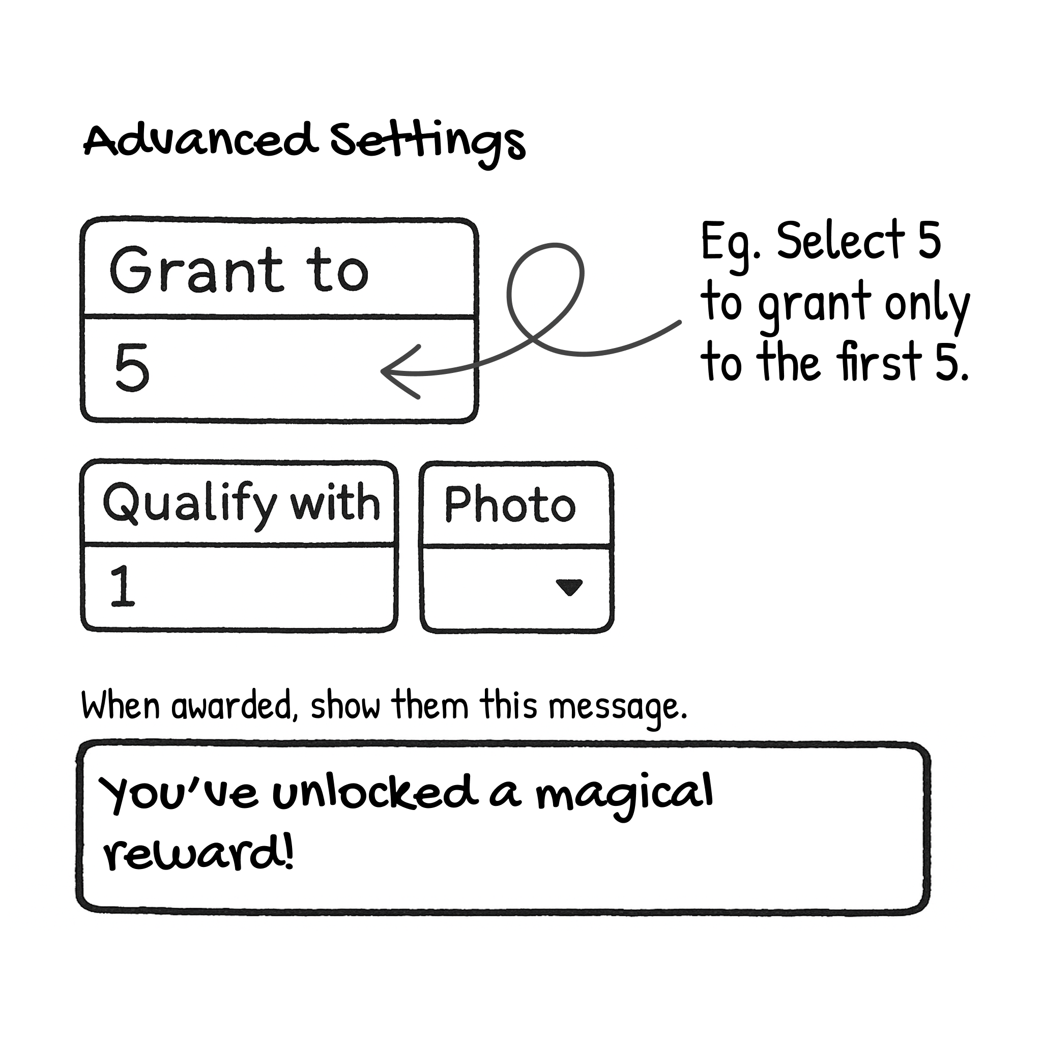 Settings panel limiting a reward to the first few teams that claim it.